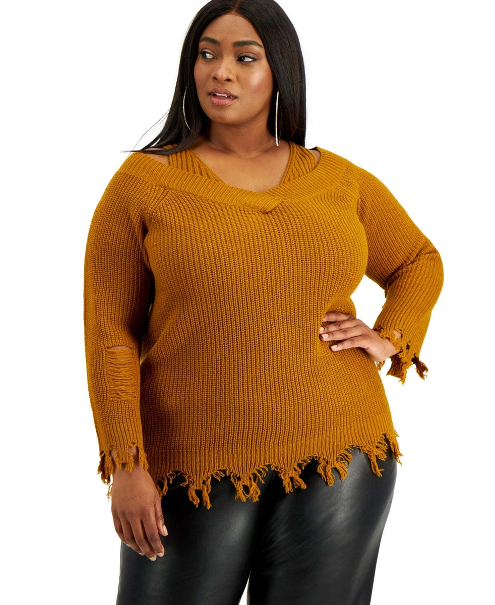 Plus size ripped sweater dress sale
