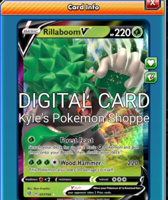 Rillaboom V Pokemon TCG Online PTCGO FAST 017/192 DIGITALCARD | eBay