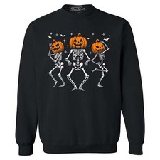 Dancing Jack O'Lantern Skeletons Crewneck Halloween Pumpkin Sweatshirt