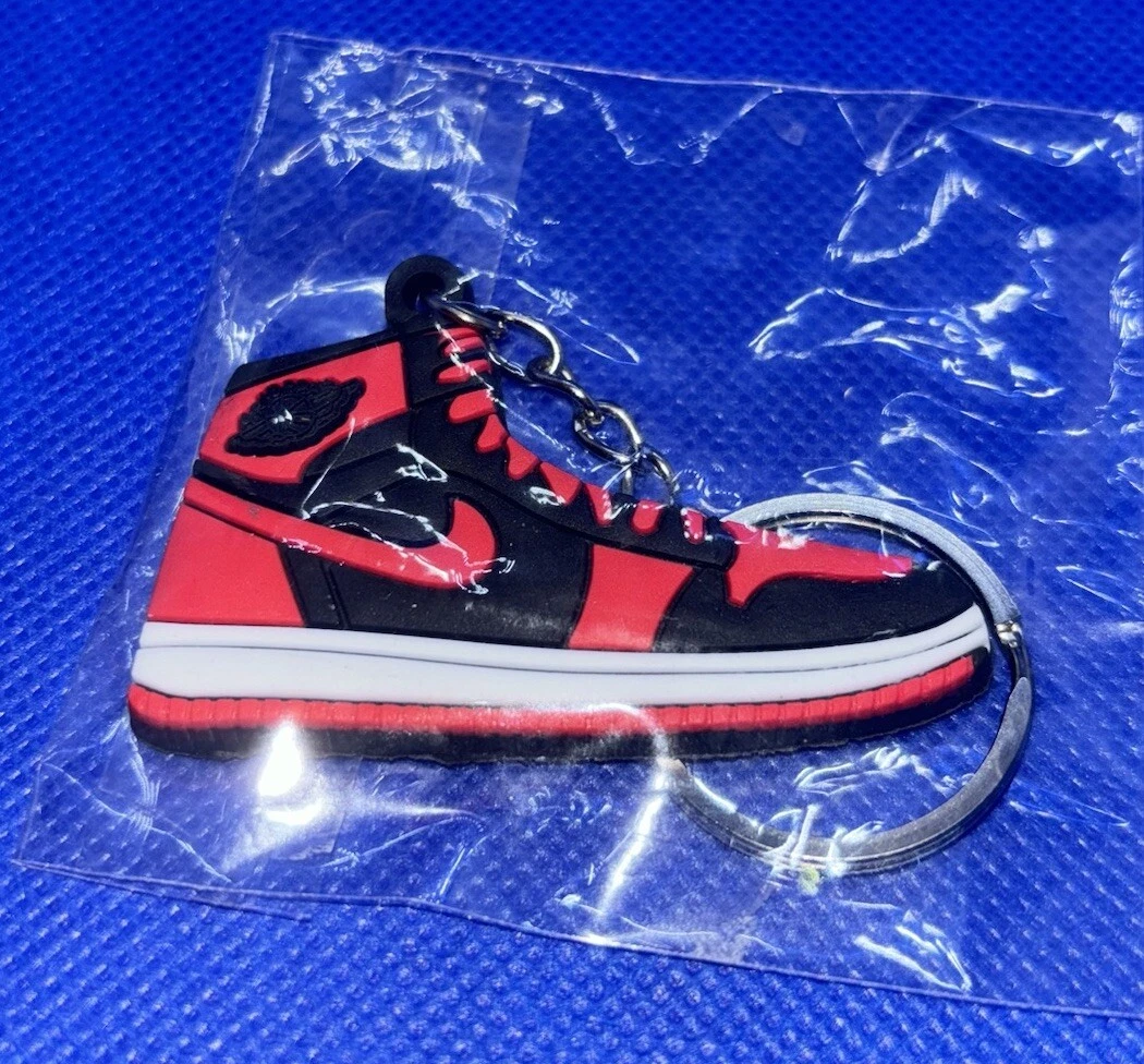 Nike Air Jordan 1 Portachiavi Sneaker 2D Flat Rubber 2 5” x 1 25” Nero e Rosso