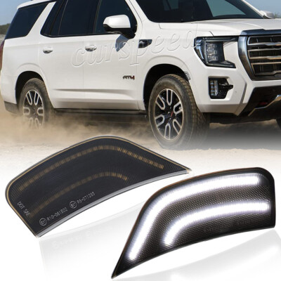 PWOBVZ Lenom Green LED Side Marker Lights For Chevy Tahoe Escalade ESV Yukon XL Denali Suburban 2021 2022 2023 2024, Smoked Lens Front Bumper Driving Lights, Pack Of 2 In