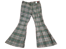 Vintage 60s 70s Tads Bell Bottoms Deadstock Pants 34" - 31" Gray Plaid Disco NOS