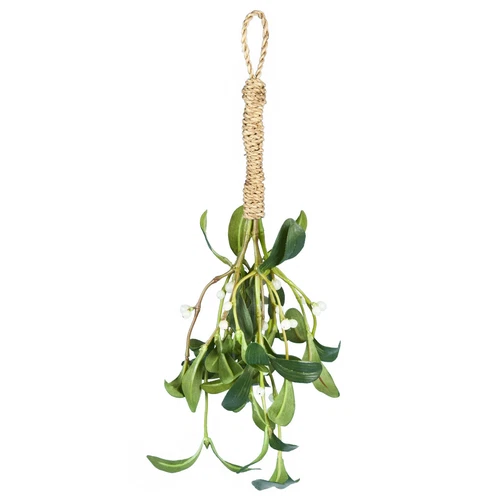 Christmas Artificial Faux Silk Mistletoe Bunch 14 Inches  With Rope