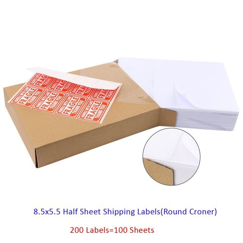 200 Round Corner 8.5x5.5 Half Sheet Shipping Labels Self Adhesive - Picture 1 of 3