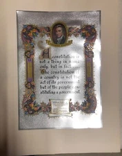 Vintage 1970's L.G. Leblanc Thomas Paine Quote Color Foil Etch Print