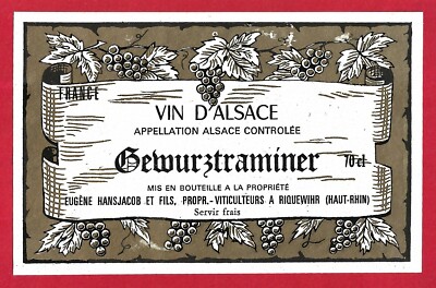 AL49 Etikett Label ALSACE GEWÜRZTRAMINER Eugène HANSJACOB & Fils RIQUEWIHR