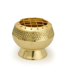 Burner - Embossed Brass Burner, Medium Base, Net Top 2.25"Hx2.5"D