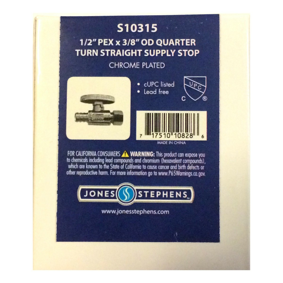 Jones Stephens, S10315 1/2'' PEX x 3/8'' OD Quarter Turn Straight