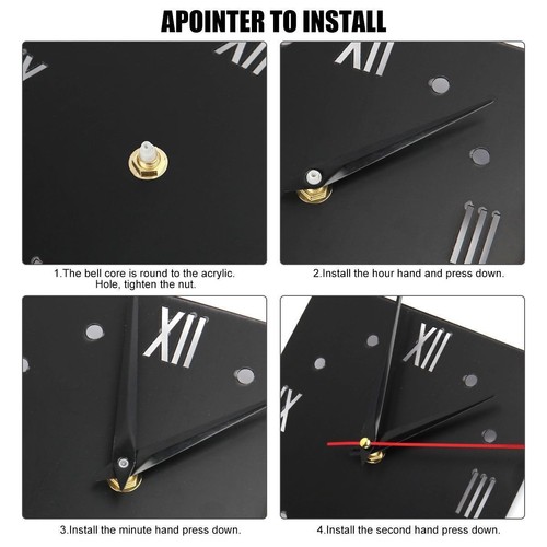 3D DIY Large Number Mirror Wall Clock Sticker Square Heart Decor for Home Office - Picture 11 of 19