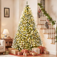 6FT Pre-Lit Artificial Christmas Tree,Christmas Pine Tree with Pine Cones,250...