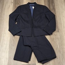 Talbots Aberdeen blazer jacket matching pants set navy blue polka