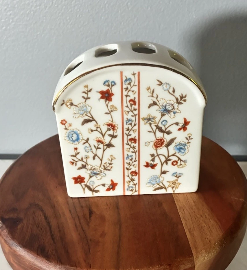 Винтажный цветочный фарфоровый держатель для зубной щетки — керамическая отделка золотом декор для туалетного столика - Изображение 2 из 4