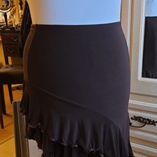 Brown Asymmetrical Ruffle Hem Ballroom Dance Skirt for Women