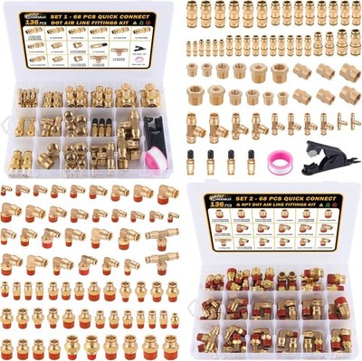 Brass Air Line Fittings Kit Push Connect Assortment