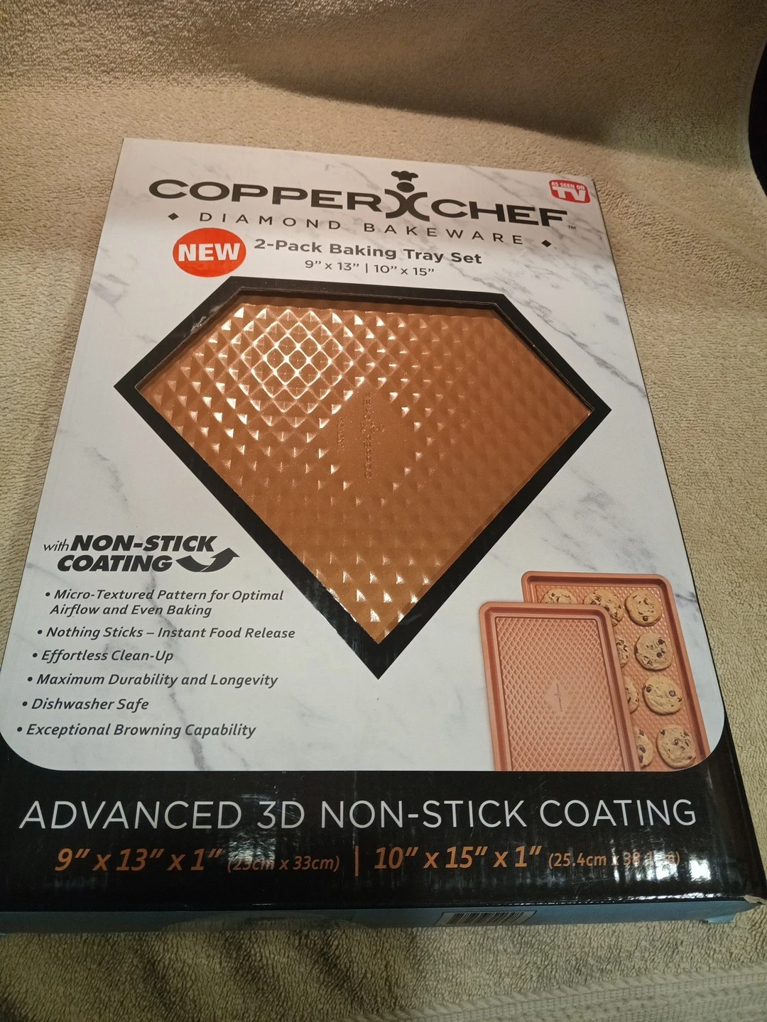 Copper Chef Diamond Bakeware 2 Pack Baking Tray Set New In Box