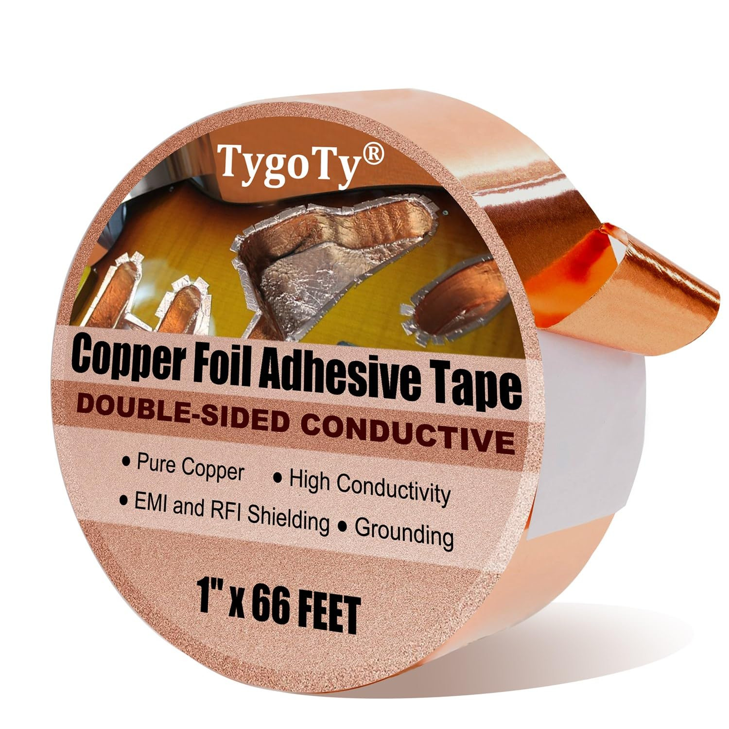 Copper Foil Self-Adhesive Tape 1inch X 66 FT 100% Pure copper