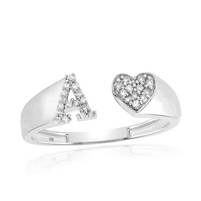Cocktail-Ring 0,10 kt natürlicher Diamant 10 K Weißgold Anfangsbuchstabe