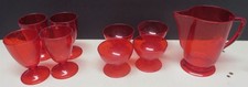 Ideal Child Toy Play Goblet Cups  Pitcher Red 1950's 9 Pieces Flower Designs
