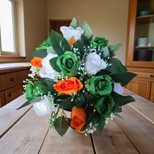 7. Memorial Irish Flag Flower Grave Pot, Orange Green White. Artificial Flowers