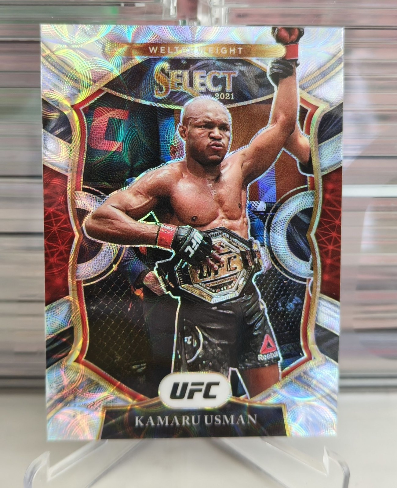 2021 Panini Select UFC #7 KAMARU USMAN Prizm SILVER SCOPE Holo Concourse