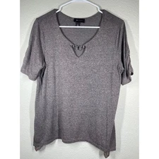 AB STUDIO Women's Graish purple marbled  V-Neck Dolman Sleeve Top sz L