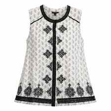 Lucky Brand Women 1X White Black Embroidered Lace Trim Sleeveless Boho Top