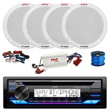 JVC Marine BT CD Stereo Receiver, BT Amp w/Kit, 4X 6.5" 400W White Speakers,Wire