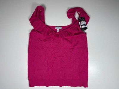 Sofia Jeans Tank Top Women Large Pink Reversible Knit Ruffle Stretch Casual NWT