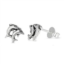 Sterling Silver Dolphin Family Animal Cute Pair Swim Earrings 925 New