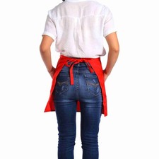 Solid Color Kitchen Cooking Half Waist Apron With Bowknot And Two Pockets Red-