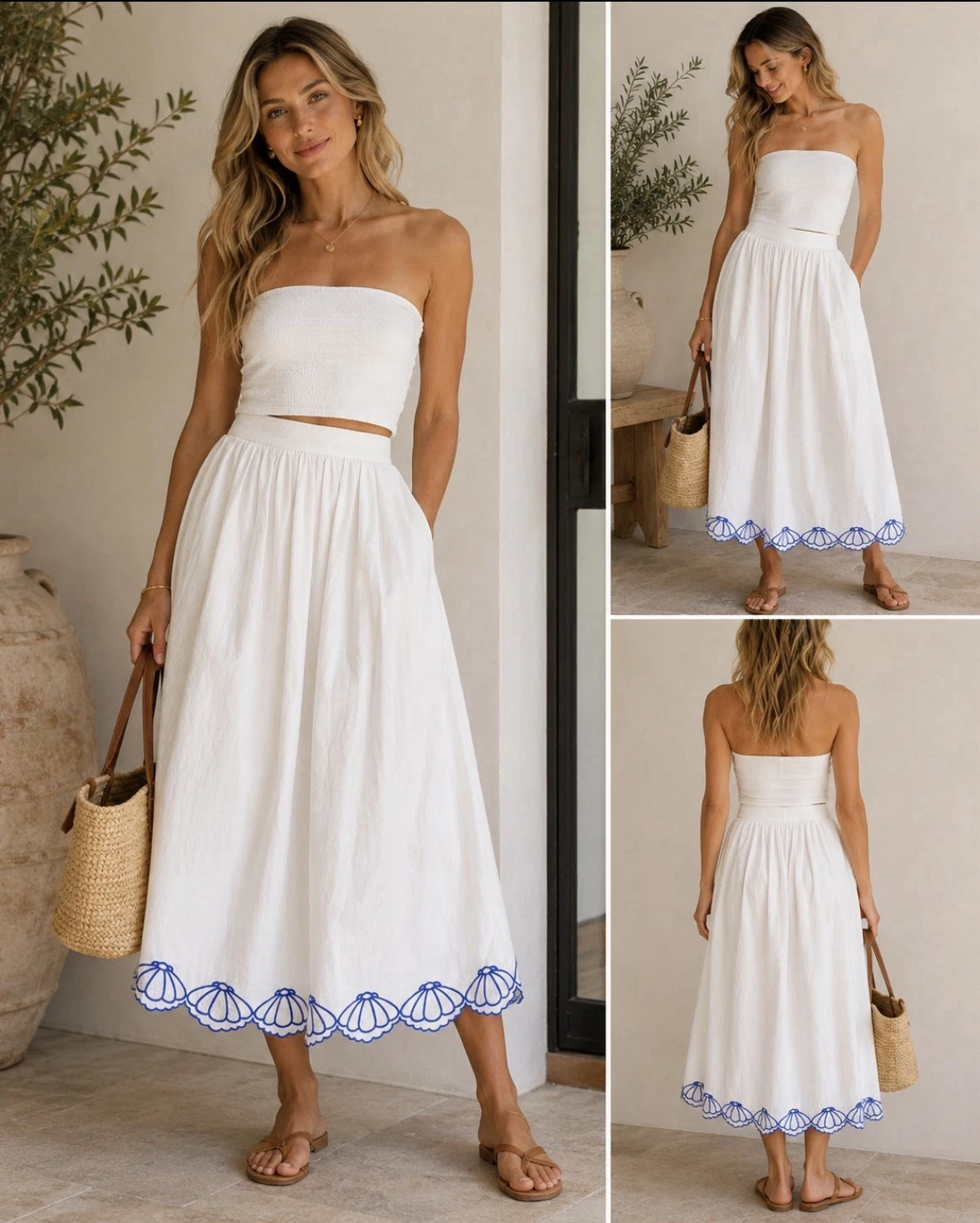 Calypso St. Barth White Linen Blend Embroidered Hem Midi Skirt Size L
Opens in a new window or tab