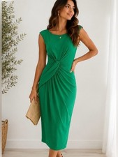 Vince Camuto Emerald Green Twist Front Midi Dress Size 2