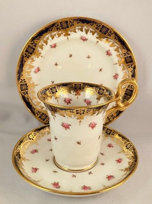 RARE Antique 1907 Paragon Gilded Cobalt Empire Chocolate Cup TRIO 3-Pcs. #2359