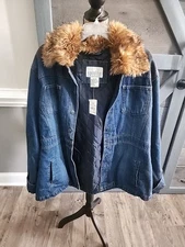 NWT Carolina Colours Jean Jacket Womens XL Blue Pennylane Faux fur trim Y2K VTG