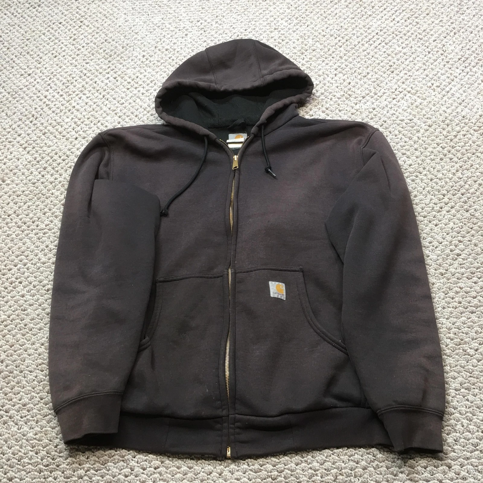 Vintage Carhartt Hoodie Mens Large Black Full Zip Thermal Lined Fleece J149 Fade