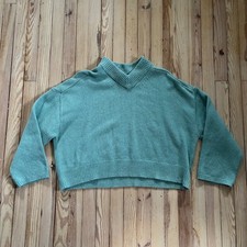 NWT GAP Women Teal V Neck Pullover Sweater Knit large preppy wide sleeve winter