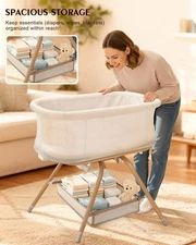 3 in 1 Baby Bassinet, Rocking Bedside Sleeper with Mesh Design & Soft Mattress,
