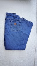 Mens Carhartt Logo Heavy Duty Carpenter Blue Denim Straight Jeans Cotton 33W 32L