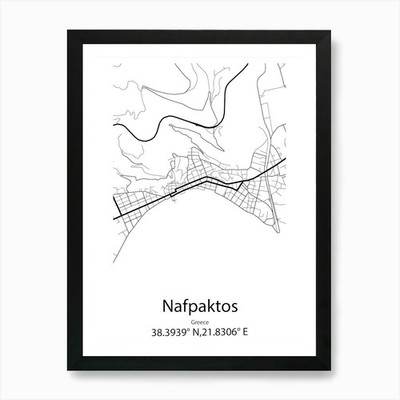 Nafpaktos, Griechenland minimalistische Karte Kunst gerahmtes Wandbild Poster Leinwanddruck Bild