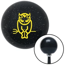 Yellow Devil Holding a Pitch Fork Black Metal Flake Shift Knob w/ M16x1.5 Insert
