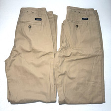 Chaps Boys Size 14 Dark Khaki Flat Front Pants Lot Of 2 School Uniform