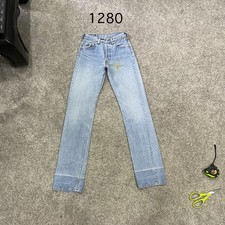 Vintage 90 USA Levi 501 Jeans Actual 26x33 Light Wash Blue Distressed Repair