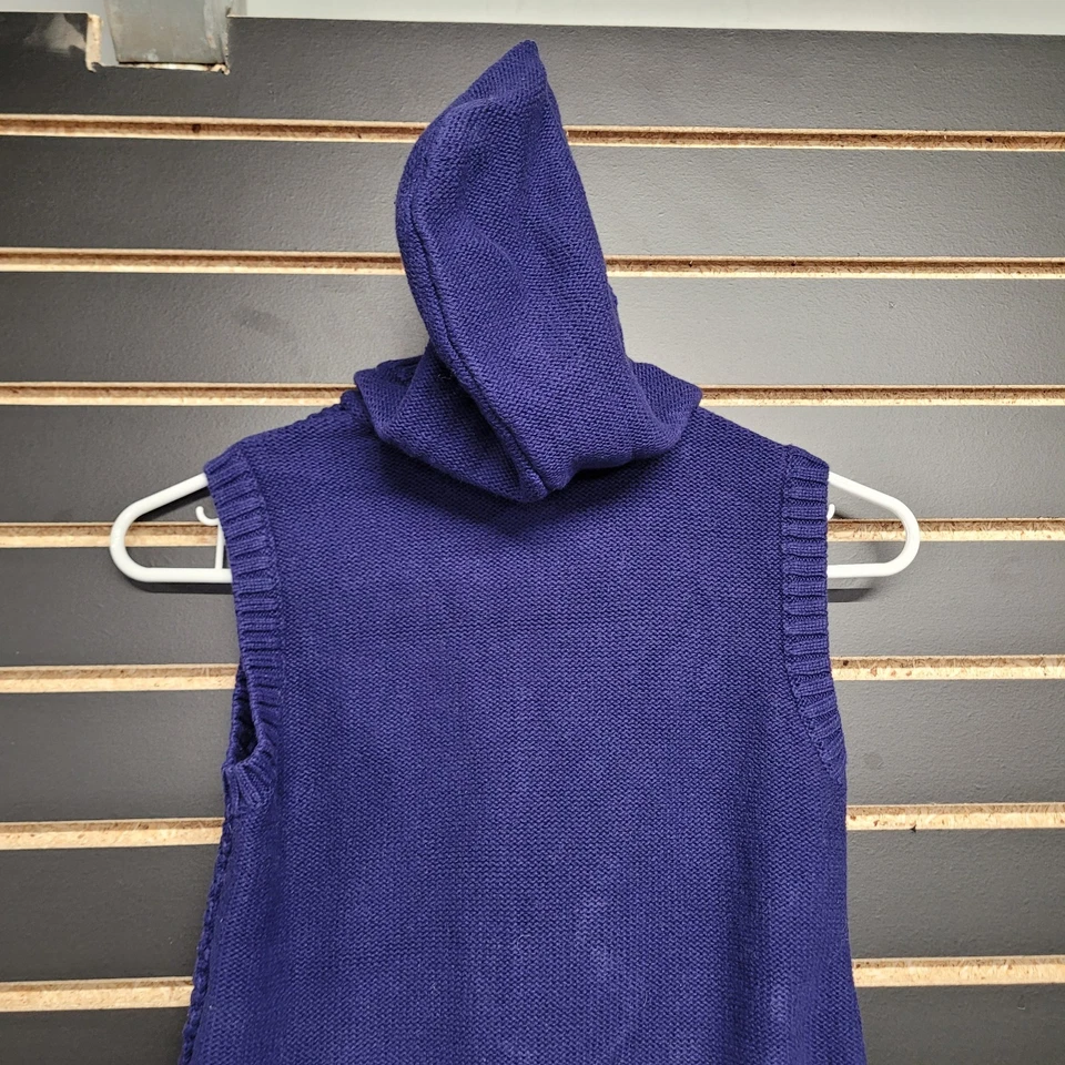 Antiguo Suéter Azul Marino Chaleco Tejido con Cable Bolsillos con Capucha Botones de Madera Niña Grande 10-12 Foto 4 de 4