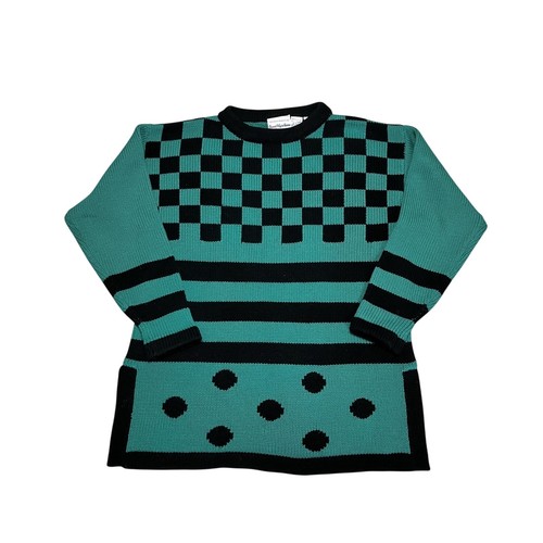 Vintage Queens Way to Fashion Oversized Pullover Sweater Teal Black Size Large