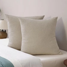 Ultra Soft Waffle Weave Euro Shams Pillow Covers, No Filling