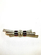 RARE Art Deco Style "Ruby" & "Diamond" Crystal Brooch Signed Kenneth Lane (KJL)