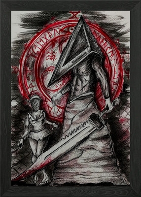 Silent Hill: Pyramidenkopf und Krankenschwester gerahmtes Wandbild Poster Leinwanddruck Bild