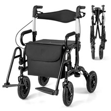 2-in-1 Rollator Walker for Seniors with Seat 9" Pneumatic Tires for All Terrain
