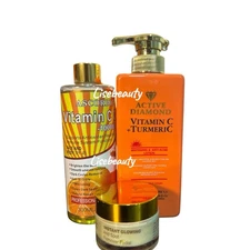 Active Diamond Vitamin C & Tumeric Lotion 444ml, Oil 100ml, Fast Action👌x1