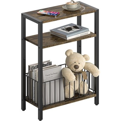 Narrow Side Table with Storage Basket, Small End Table for Small Spaces Skinn...